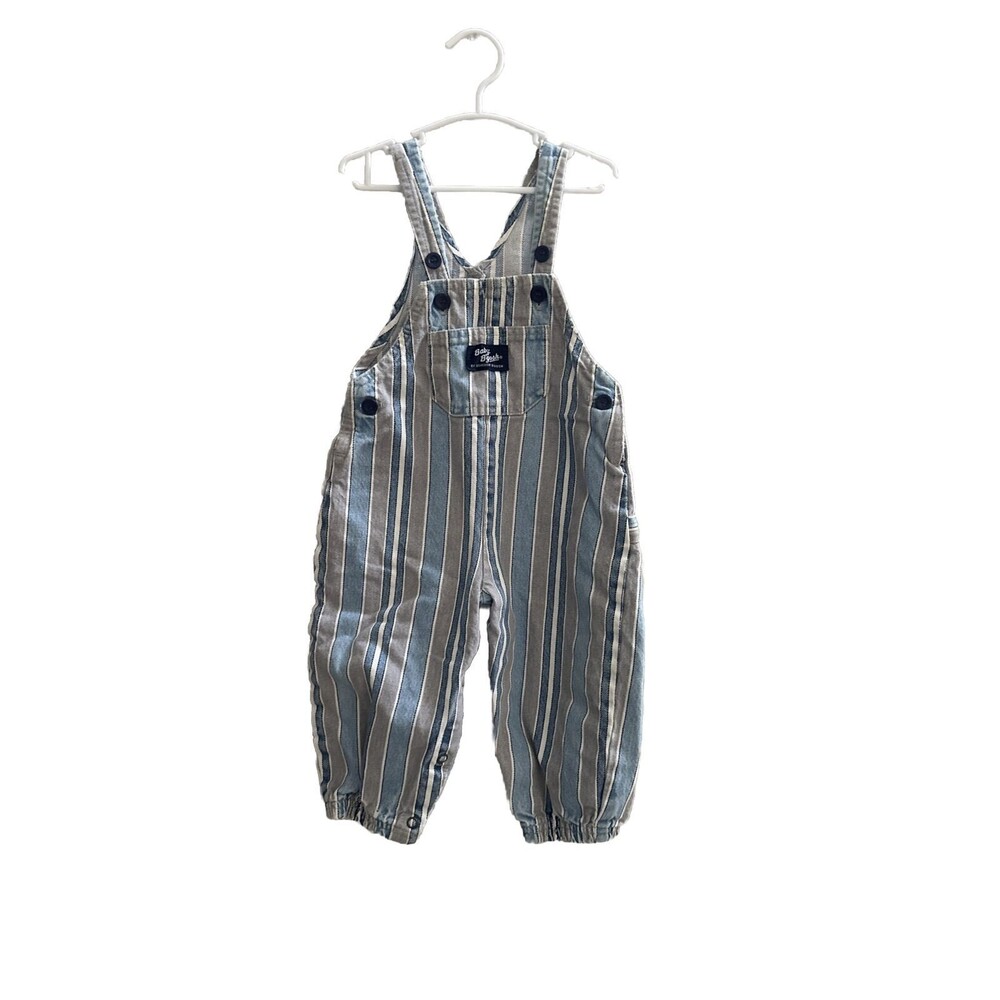Vtg Baby B’Gosh By OshKosh Striped Overalls Vestbak Size 18 Month Gray Blue Rare - Picture 2 of 7